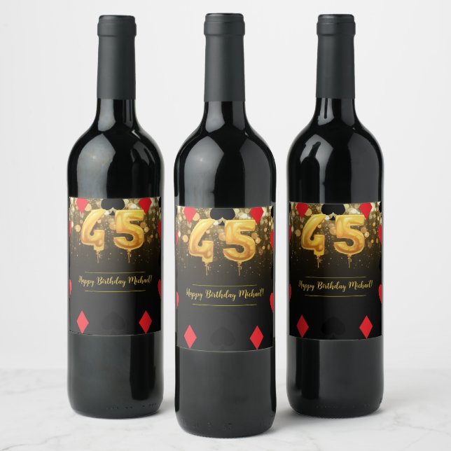 Rótulo De Garrafa De Cerveja Dourado cassino com tema de brilho 45º Aniversário (Garrafas)