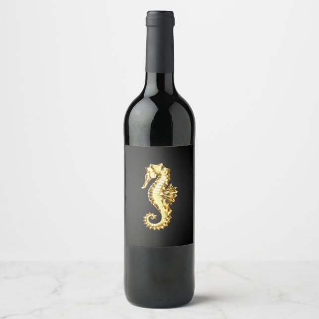 Rótulo De Garrafa De Cerveja Dourado Cavalo de Mar Poligonal (Frente)