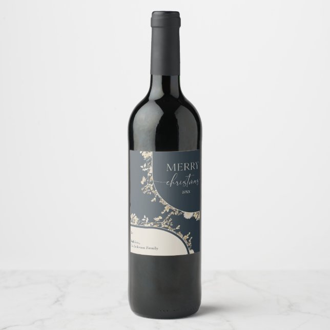 Rótulo De Garrafa De Cerveja Dourado Floral Wreath Azul (Frente)