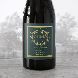 Rótulo De Garrafa De Cerveja Dourado Mistletox Wreath Monograma Rótulo de Vinho