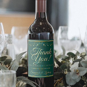 Rótulo De Garrafa De Cerveja Dourado no casamento verde Emereld Obrigado