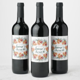 Rótulo De Garrafa De Cerveja Doze Anos Doce Floral Aquarela Verde Pêssego