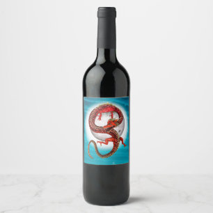 Rótulo De Garrafa De Cerveja Dragão Vermelho Oriental - Criatura de Fantasia Mí