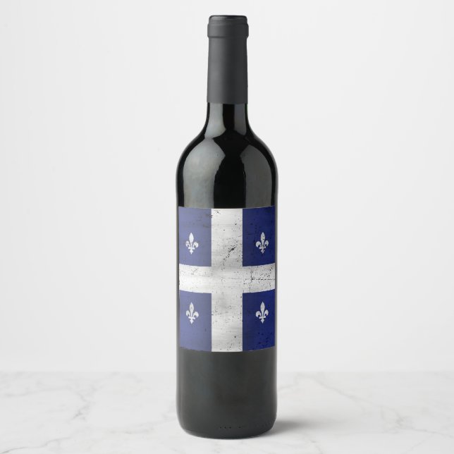 Rótulo De Garrafa De Cerveja Drapeau du Québec, estilo grunge érodé (Frente)