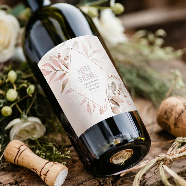 Rótulo De Garrafa De Cerveja Dreamy Foliage Wedding Blush Pink ID817 (Criador carregado)