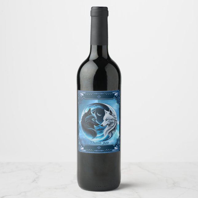 Rótulo De Garrafa De Cerveja Duas cabeças majestosas de lobo (Frente)