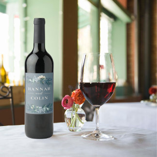 Rótulo De Garrafa De Cerveja Dusty Blue Cinza Floral de inverno