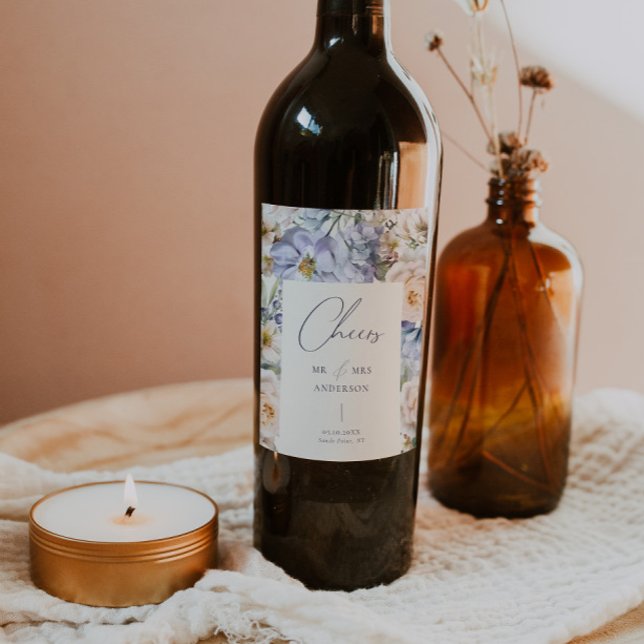 Rótulo De Garrafa De Cerveja Dusty Blue Cream Floral Weding (Criador carregado)