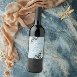 Rótulo De Garrafa De Cerveja Dusty Blue Dourado Casamento Floral