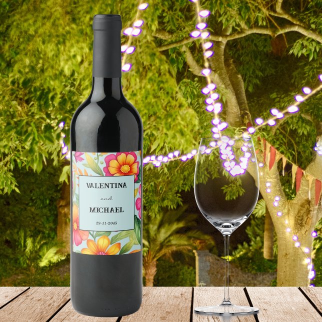 Rótulo De Garrafa De Cerveja Dusty Blue Floral Fiesta Mexicano Casamento (Criador carregado)