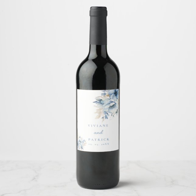 Rótulo De Garrafa De Cerveja Dusty Blue Floral Frame Geométrico Bloom Casamento (Frente)