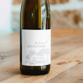 Rótulo De Garrafa De Cerveja Dusty Blue Vintage Modern Floral Casamento