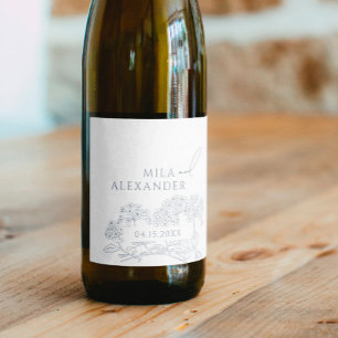 Rótulo De Garrafa De Cerveja Dusty Blue Vintage Modern Floral Casamento