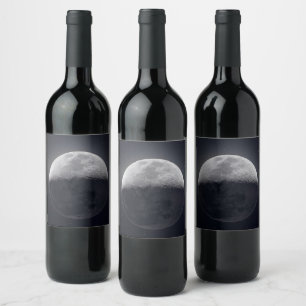 Rótulo De Garrafa De Cerveja Elegância Lua: Frasco de Vinho com Imagem Lunar