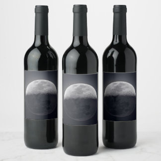 Rótulo De Garrafa De Cerveja Elegância Lua: Frasco de Vinho com Imagem Lunar