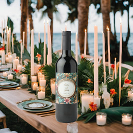 Rótulo De Garrafa De Cerveja Elegância Tropical Moldura Redonda