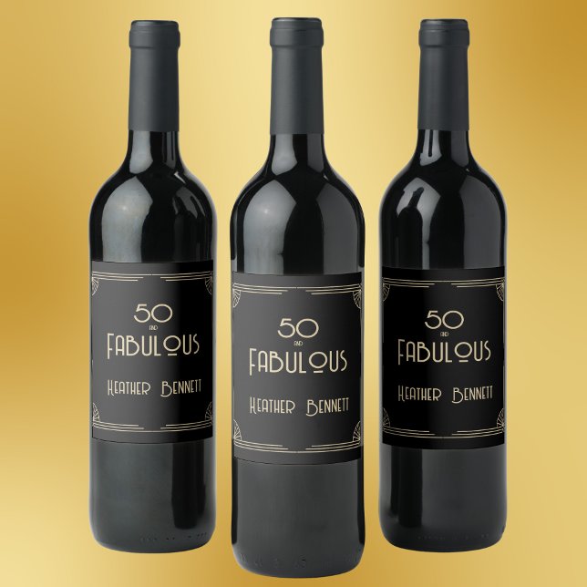 Rótulo De Garrafa De Cerveja Elegant Art Deco 50 and Fabulous Birthday  (Criador carregado)