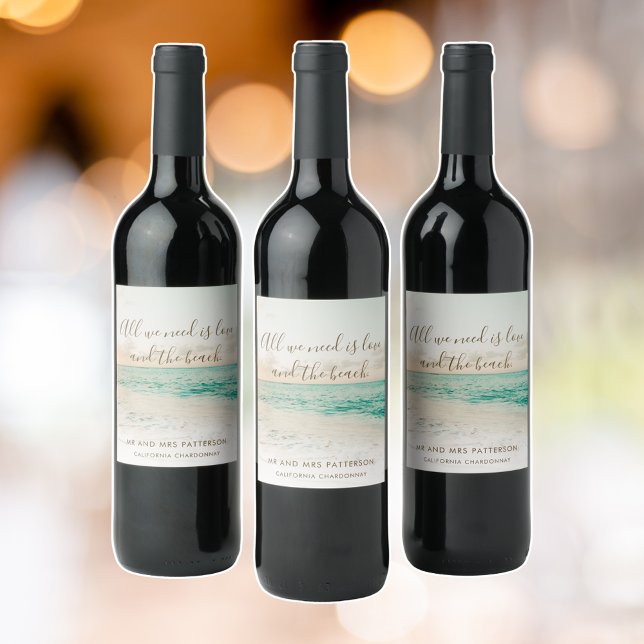 Rótulo De Garrafa De Cerveja Elegant Beach Wedding (Elegant Beach Wedding Wine Label)