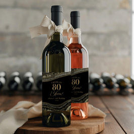 Rótulo De Garrafa De Cerveja Elegant Black Gold Agate 80th Birthday Party