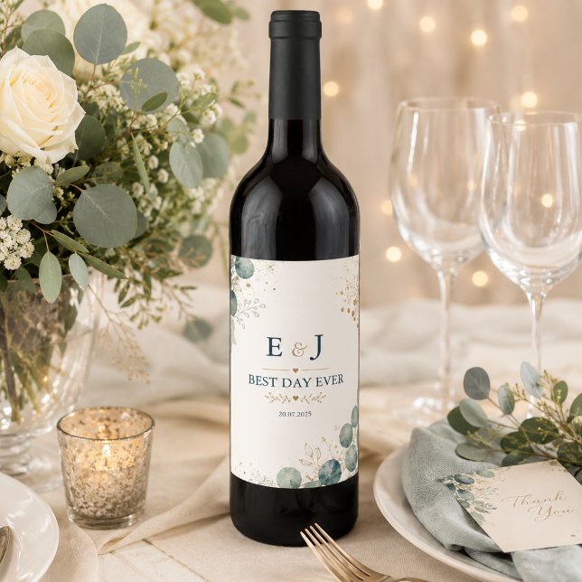 Rótulo De Garrafa De Cerveja Elegant Blue Eucalyptus  (Criador carregado)