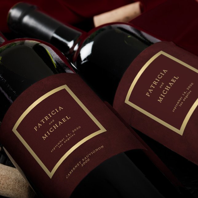 Rótulo De Garrafa De Cerveja Elegant deep burgundy gold wedding personalized (Criador carregado)