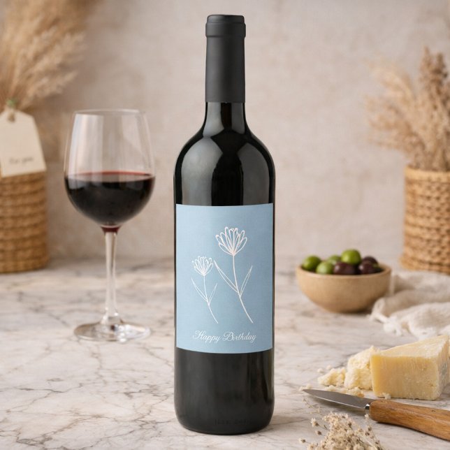 Rótulo De Garrafa De Cerveja Elegant Dusty Blue Simple Flower  (Criador carregado)