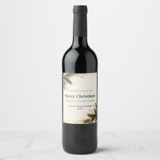 Rótulo De Garrafa De Cerveja Elegant Evergreen Gold Christmas Wine Label