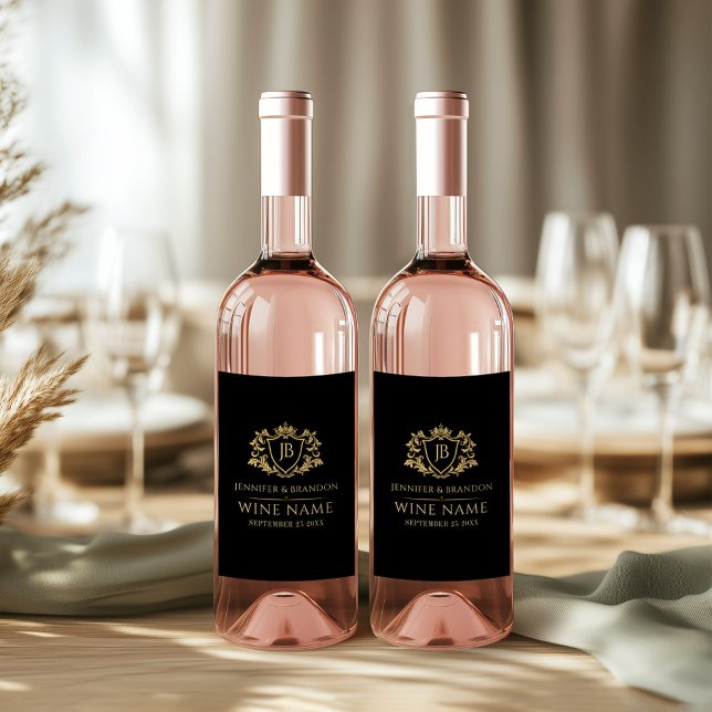 Rótulo De Garrafa De Cerveja Elegant Gold Crest Frame Wine Label (Criador carregado)
