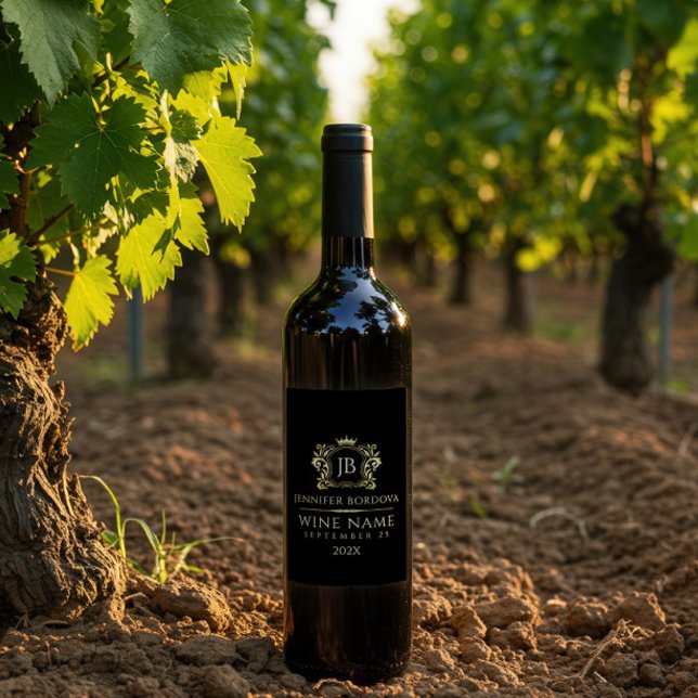 Rótulo De Garrafa De Cerveja Elegant Gold Crown Frame On Custom Black (Criador carregado)