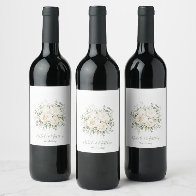 Rótulo De Garrafa De Cerveja Elegant Ivory Floral Wedding (Garrafas)