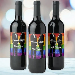 Rótulo De Garrafa De Cerveja Elegant Modern Gay Men Wedding Rainbow