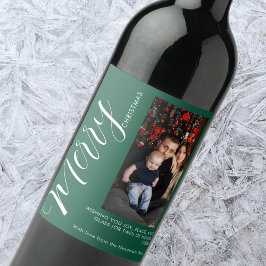 Rótulo De Garrafa De Cerveja Elegant Modern Photo Holiday Tag |Merry Christmas