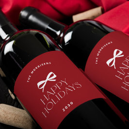 Rótulo De Garrafa De Cerveja Elegant modern red white bow Christmas holiday