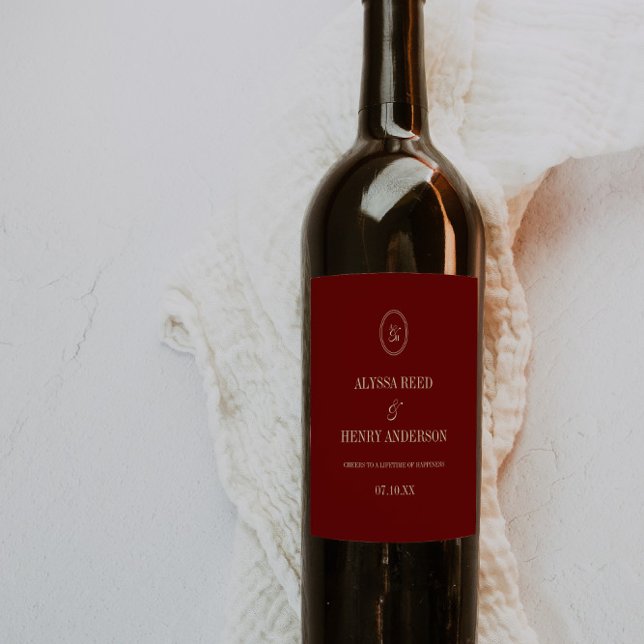 Rótulo De Garrafa De Cerveja Elegant Monogram Wine Red "Cheers" Wedding (Criador carregado)