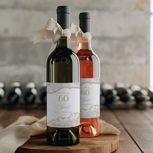 Rótulo De Garrafa De Cerveja Elegant White Gold Agate 60th Birthday Party (Criador carregado)