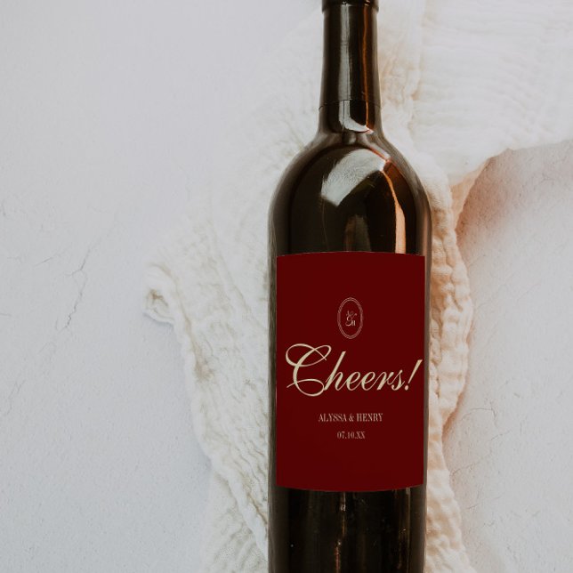 Rótulo De Garrafa De Cerveja Elegant Wine Red Script "Cheers!" Wedding (Criador carregado)