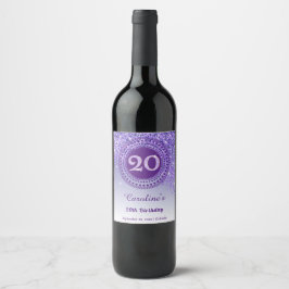 Rótulo De Garrafa De Cerveja Elegante Aniversário de 20 anos com Glitter Roxo C