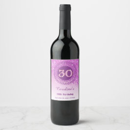 Rótulo De Garrafa De Cerveja Elegante Aniversário de 30 anos com Brilho Rosa