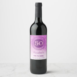 Rótulo De Garrafa De Cerveja Elegante Aniversário de 50 anos com Brilho Rosa