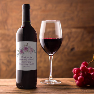 Rótulo De Garrafa De Cerveja Elegante Aquarela Festa de aniversário Floral Purp