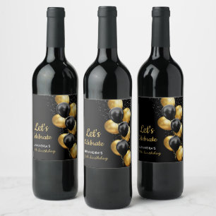 Rótulo De Garrafa De Cerveja Elegante Balão Preto Dourado Aniversário Chic