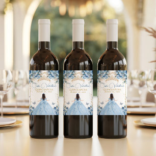 Rótulo De Garrafa De Cerveja Elegante Bebê Azul Dourado Quinceañera Princesa La