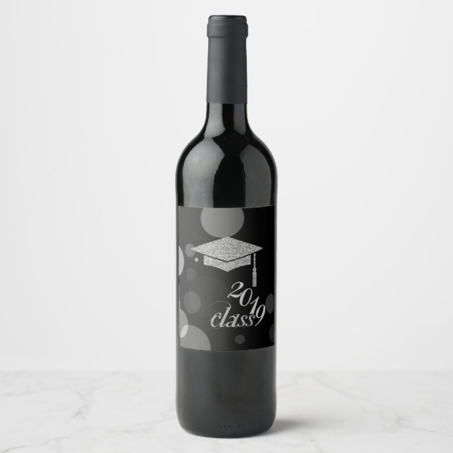 Rótulo De Garrafa De Cerveja Elegante Boina de Formatura com Brilho Prateado, T (Frente)