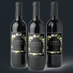 Rótulo De Garrafa De Cerveja Elegante Botânico Lemons Frame Limoncello Wine Lab<br><div class="desc">Limões botânicos de cor aquosa elegantes,  folhas e chumaceiras,  etiqueta de bebida de limoncelo a preto clássico. Modelo para os seus nomes e data do evento.</div>