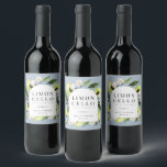 Rótulo De Garrafa De Cerveja Elegante Botânico Lemons Frame Limoncello Wine Lab<br><div class="desc">Limões botânicos de cor aquosa elegantes,  folhas e chumaceiras,  etiqueta de bebida de limoncelo a cor azul clara e poeirenta. Modelo para os seus nomes e data do evento.</div>