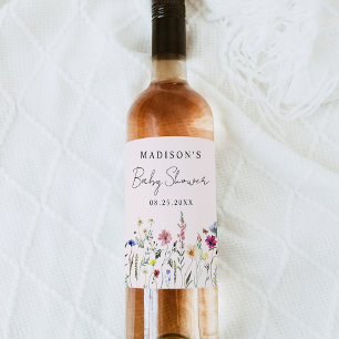 Rótulo De Garrafa De Cerveja Elegante Campo de Flores Silvestres Rosa Baby Show