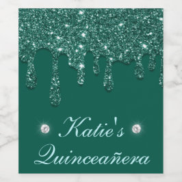 Rótulo De Garrafa De Cerveja Elegante Cinceanera Verde Escuro