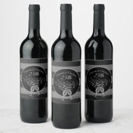 Rótulo De Garrafa De Cerveja Elegante de 25 do Namorado Black Silver