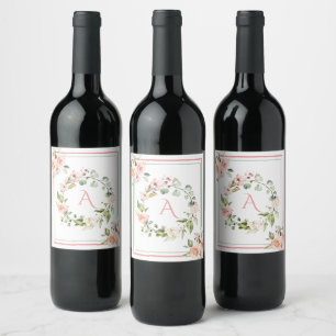 Rótulo De Garrafa De Cerveja Elegante de Casamento de Monograma Floral Rosa-Blu
