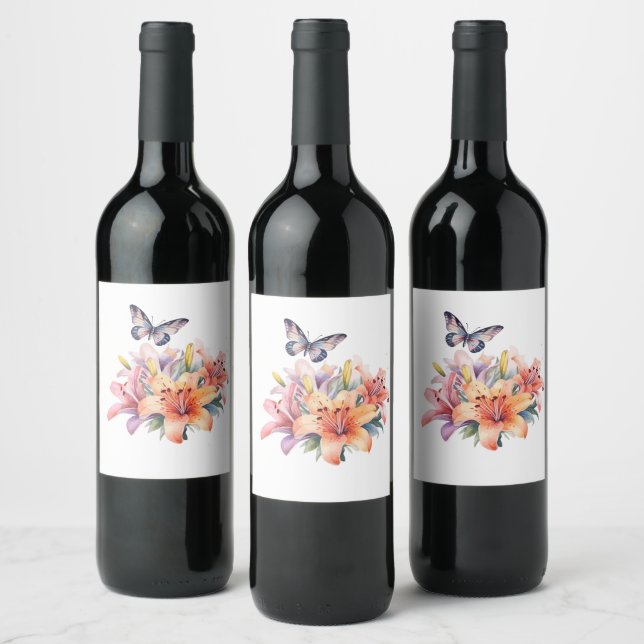 Rótulo De Garrafa De Cerveja Elegante Design Floral e de Borboleta Fofo (Garrafas)